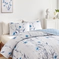 thumbnail image 5 of Botanical Quilt Set 3 Pieces King Size  Blue Flower Branch On White Reversible Bedspread Coverlet Soft Microfiber Lightweight Bed Cover For All Season (102" X 90" 1 Quilt+ 2 Pillow Shams), 5 of 7