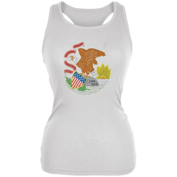 Born and Raised Illinois State Flag Juniors Soft Tank Top White X-LG