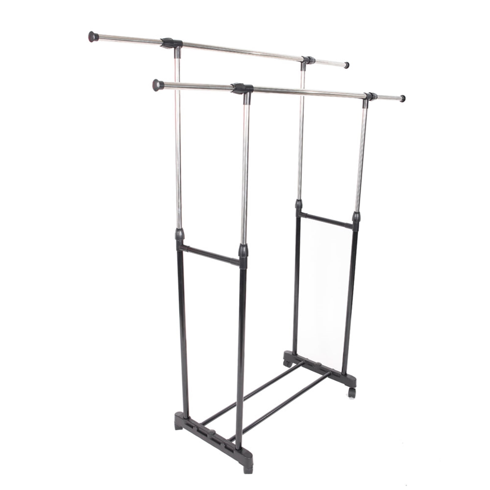 Clothes Rack with Shoe Shelf, Dual-bar Vertical & Horizontal Stretching Stand, Black & Silver