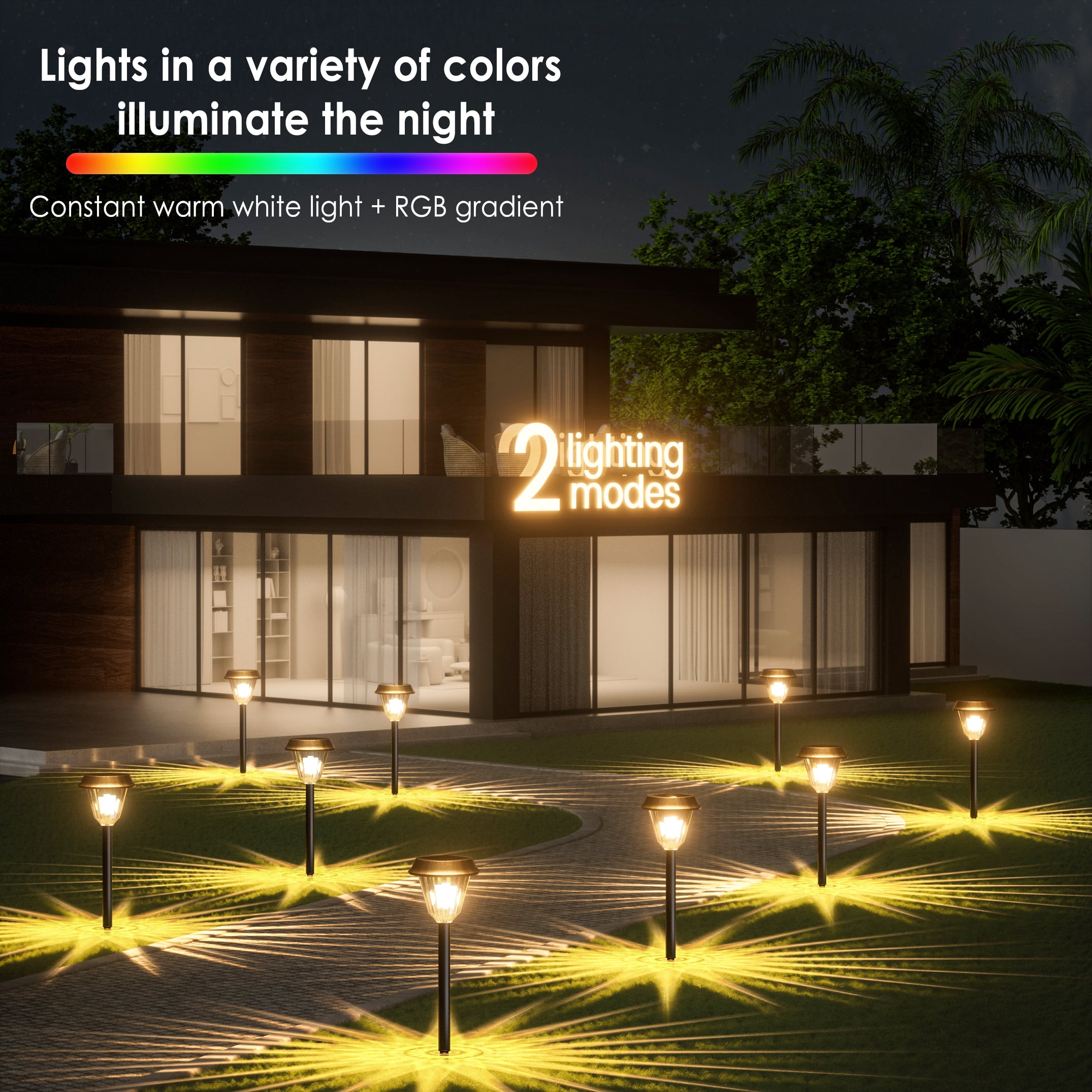 Aship  Solar Pathway Lights 8 Pack, Solar Lights Outdoor Waterproof  Auto On/Off , Solar Garden Lights Landscape Lighting, Solar Powered  RGB Path Lights for Yard Driveway Walkway Patio