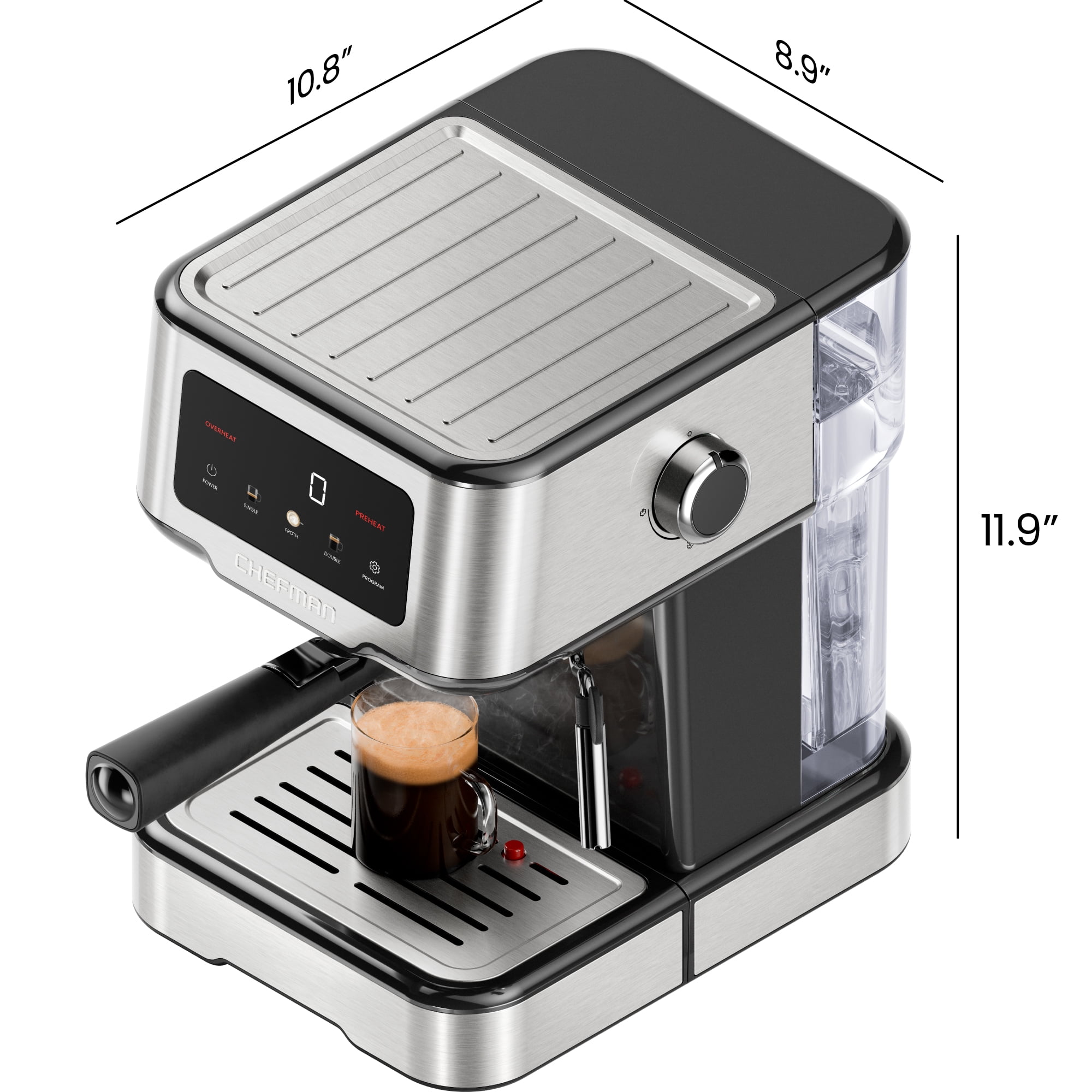Chefman CraftBrew Espresso Machine W/ Steam Wand and Touch Controls – Stainless Steel