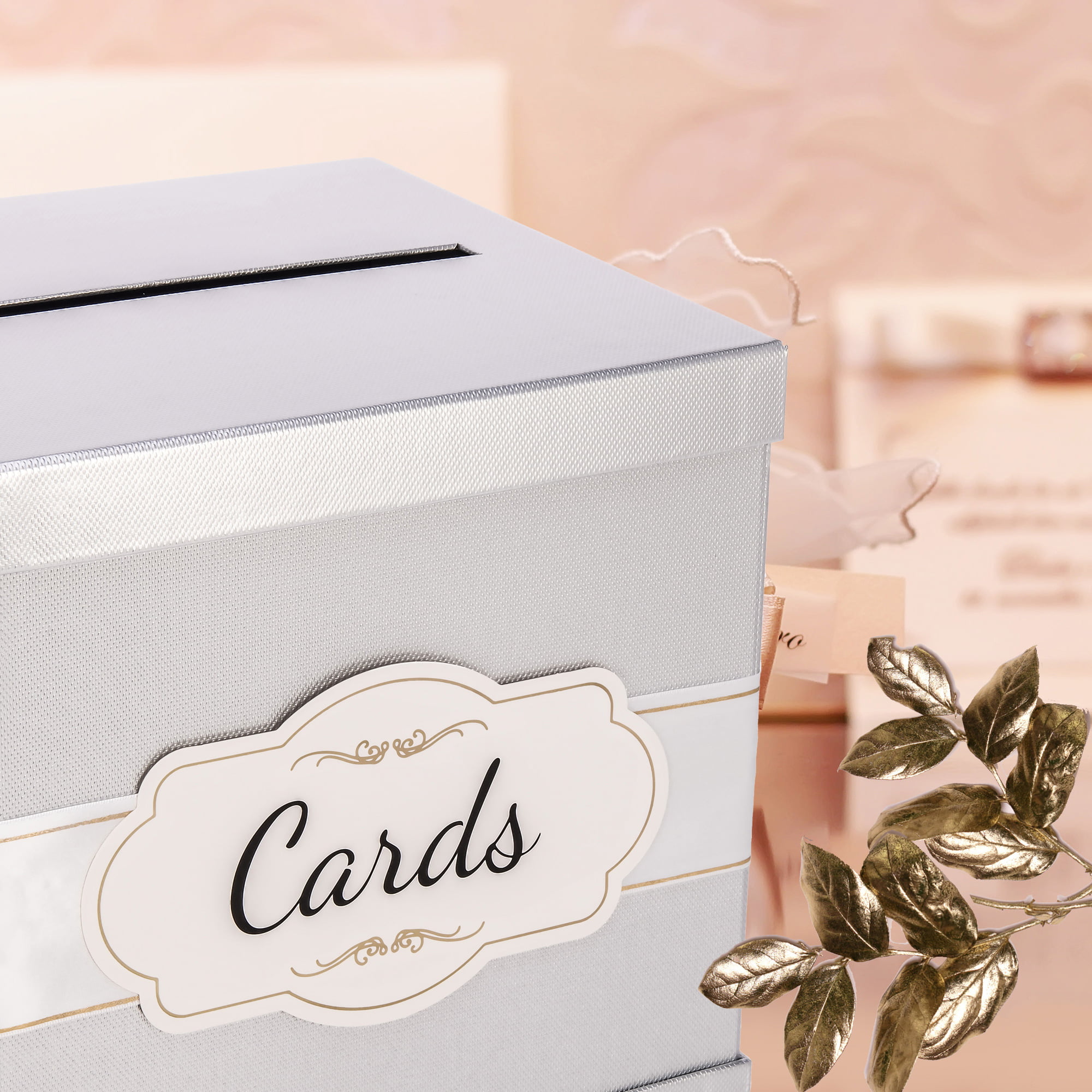 Gold Gift Card Box with White Lace and Cards Label – 10″ x 10″