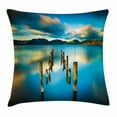 thumbnail image 1 of Scenery House Decor Throw Pillow Cushion Cover, Surreal Landscape with Wood Deck and Clouds in Sky Coastal Charm, Decorative Square Accent Pillow Case, 16 X 16 Inches, Turquoise White, by Ambesonne, 1 of 2