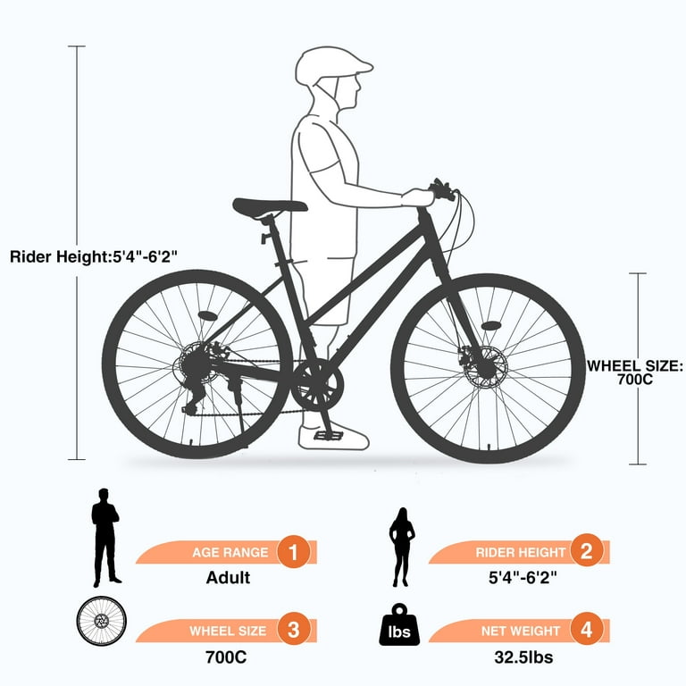 Hybrid Bike Bicycle Height Chart For Adults Hybrid Bike 700C For