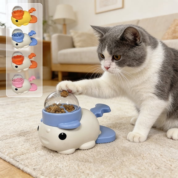 FEOLGEHLY Pet Treat Dispenser Interactive Food Dispenser Dog Puzzle Feeder Cat Treat Toy Slow Feeder Toy Clownfish Shape Plastic Educational Disassemble Clean (Blue)