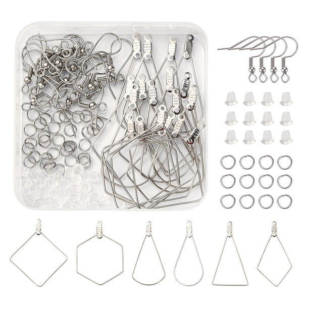 196 PCS Kit para aretes 40 Ganchos para aretes de plata 80 Anillos abiertos 40 Espaldas para aretes 36 Suministros para aretes de aro