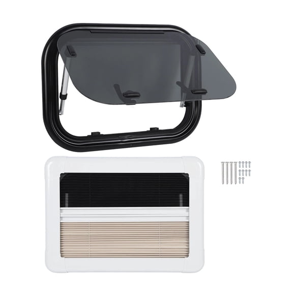 RV Window Tempered Glass UV Resistant Push Out Window with Support and Sunshade Curtain for Campers ,Weather Tight
