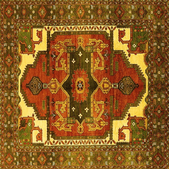 Ahgly Company Indoor Square Persian Yellow Traditional Area Rugs, 8' Square