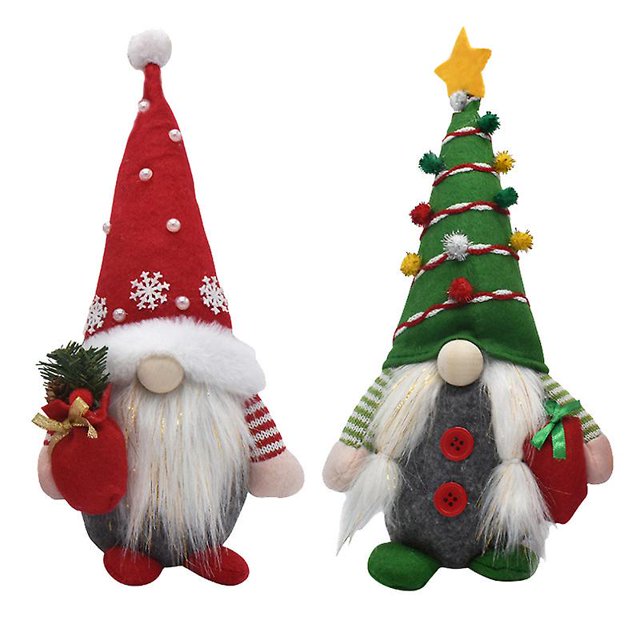 2 piezas de decoración navideña, muñeco enano sin rostro, árbol de pie, hombre del bosque, accesorios de exhibición de ventana