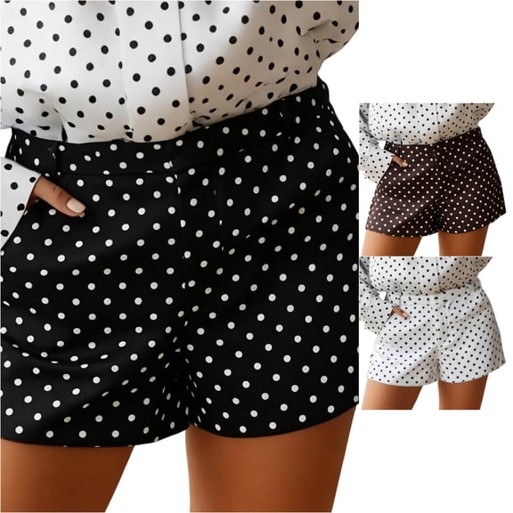 YMNXA Women's Summer Shorts High Waist Polka Dot Print Fashion Comfortable Breathable Shorts With Pockets For Casual Daily Wear,Black,M