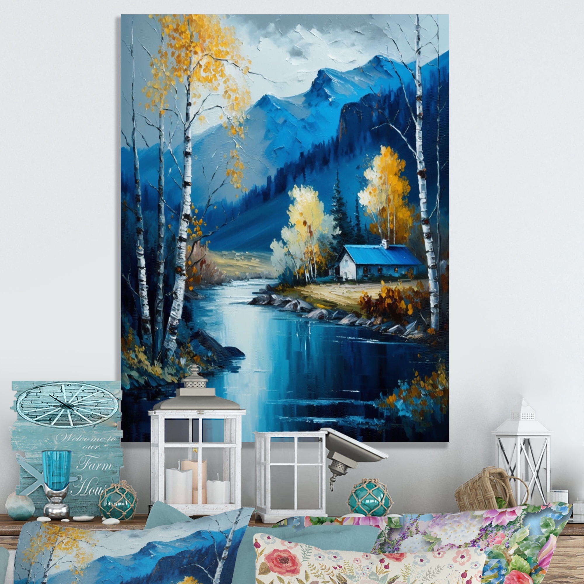Designart Cabin By A Lake In Fall III Canvas Wall Art
