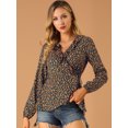 thumbnail image 3 of INSPIRE CHIC Blusa Top Peplum Estampado Floral Lazo Auto Cuello En V Con Volantes Cruzados Para Mujer Azul oscuro S, 3 of 6