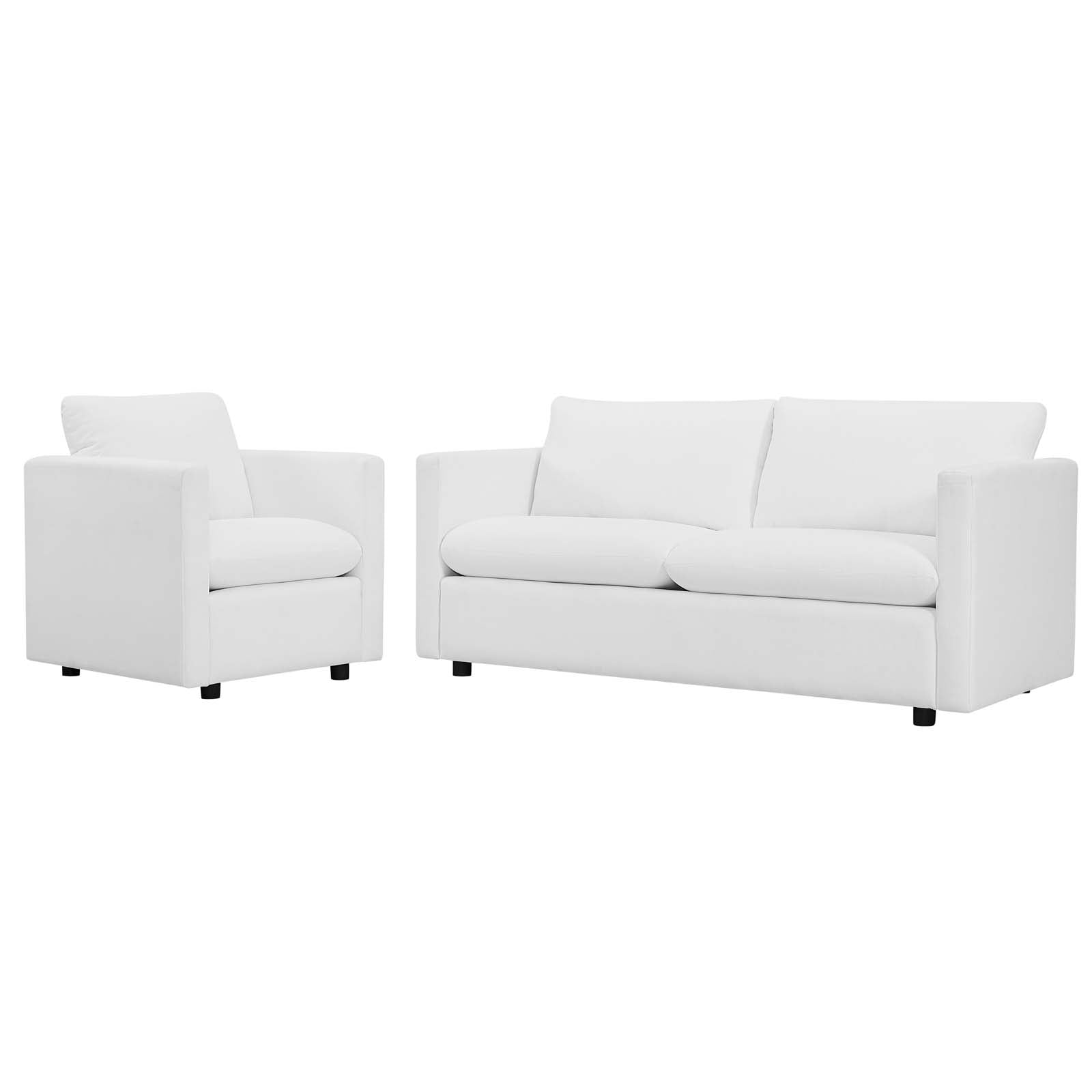 Armchair and Sofa Set, Fabric, White, Modern Contemporary Urban Design, Living Lounge Room Hotel