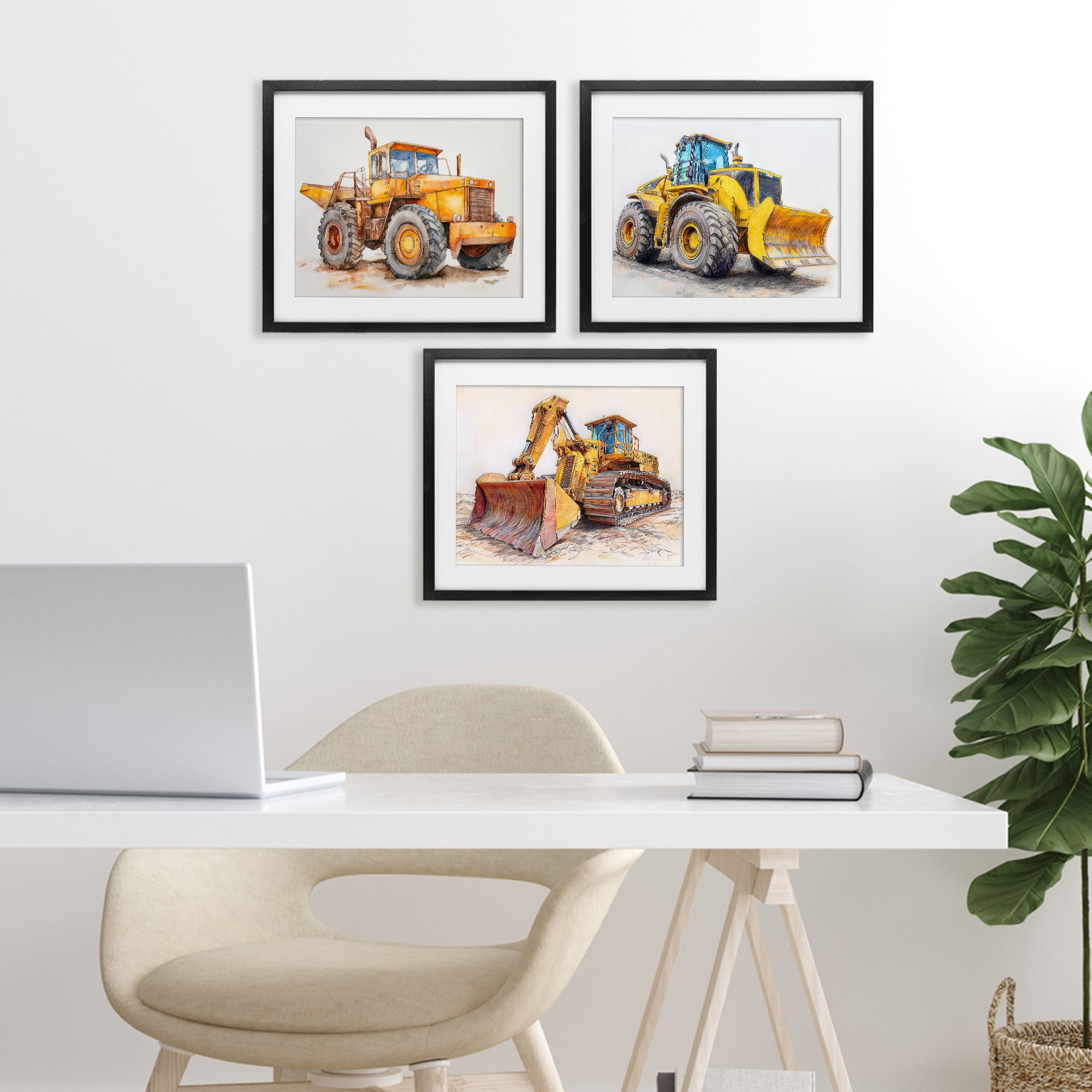 Stupell Industries Various Construction Trio 3 Piece Black Framed Print Under Glass Set, design by Steve Hunziker