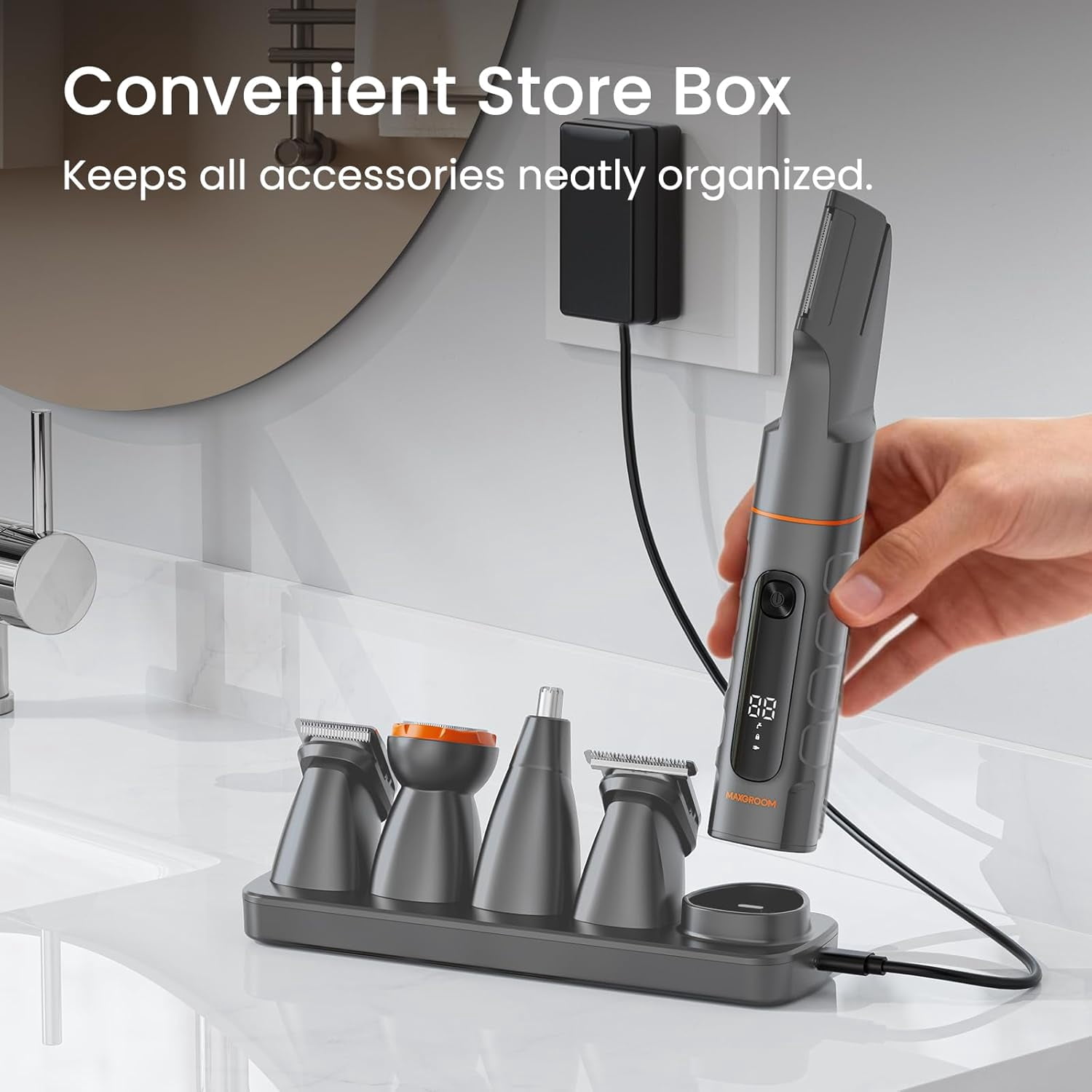 MAXGROOM Manscape All-in-One Body & Pubic Hair Trimmer for Men, V-Shaped No-Nick Groin & Ball Shaver, Waterproof Mens Electric Grooming Kit with Charging Dock, LED Display, Gift for Husband Father