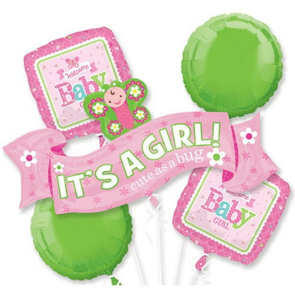 Baby Shower 'Welcome Little One Girl' Foil Mylar Balloon Bouquet (5pc)