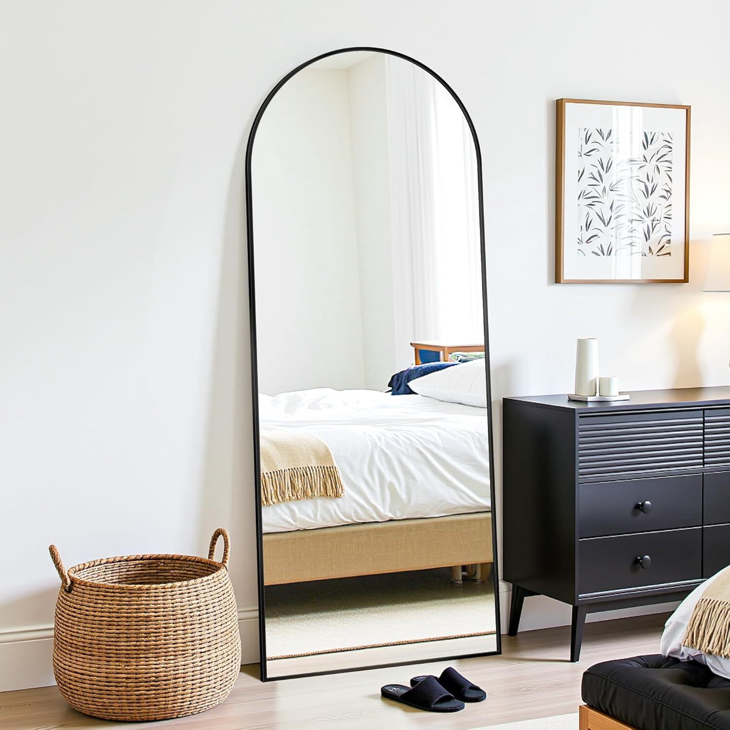 Dscont 19"x57" Arched Full Length Mirror Modern Floor Mirror with Aluminum Frame, Black