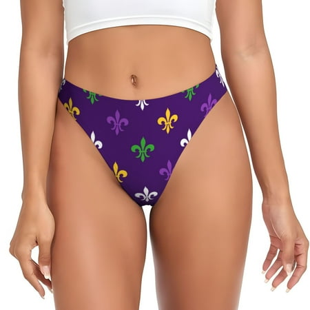 Thongs for Women Purple Mardi Gras No Show Seamless Womens Thongs Underwear  Stretch G String Thongs  Soft Breathable Thong Bikini Panties Briefs