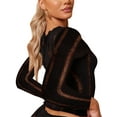 thumbnail image 4 of Sedceaty Women's Knit Slim Crop Tops, Solid Color Long Sleeve Sheer Hollow Out Show Navel T-Shirts, 4 of 5