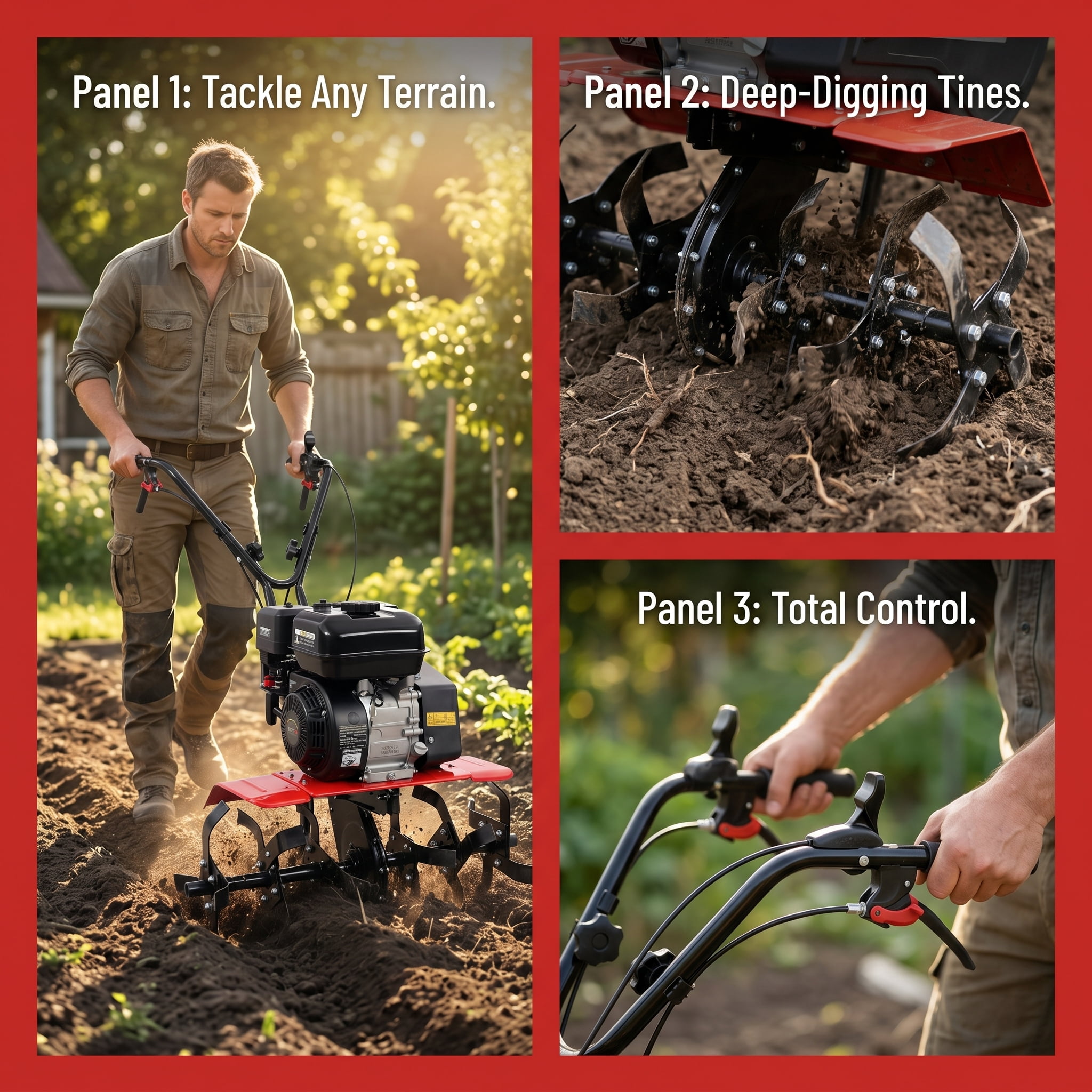 Heavy Duty Gas Garden Tiller, 7HP 212CC Engine, 32.5in Wide 10in Deep Cultivator with 6 Blades for Soil Preparation
