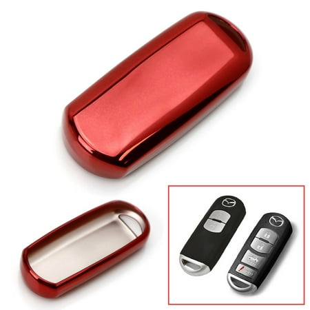 iJDMTOY Chrome Finish Red TPU Key Fob Protective Cover Case For Mazda 2 3 5 6 CX-3 CX-5 CX-7 CX-9 MX-5 Remote Key (Fit Keyless Fob ONLY, not Flip