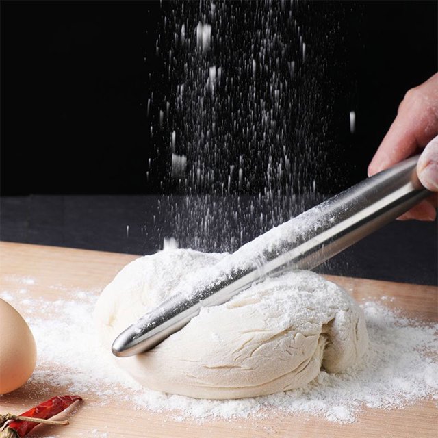 Rodillo de Metal para Hornear Pasteles Hornea de Harina Arcilla Pizza Pastel Relleno de Bola de Masa para Cocinar Pasta Manualidades Medio Soledad Rodillo para hornear