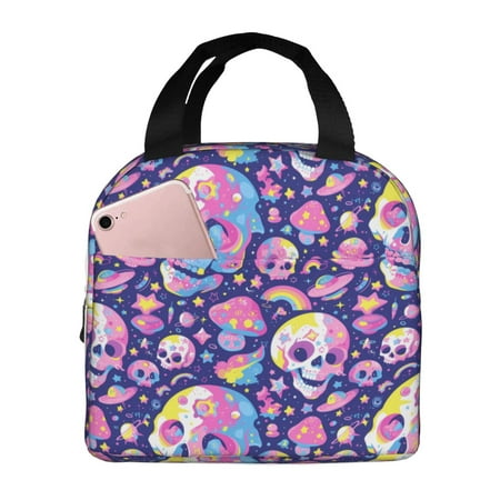 Insulated Lunch Bag for Women Men - Skull colorful mushroom Leakproof Cooler Lunch Box for Women Men  Lunch Tote Bags for Work School Picnic Travel