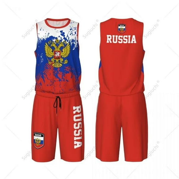 Team-up Russia Flag Grain Men Basketball Jersey Set Shirt & Pants Sleeveless Custom Name Nunber Exclusive
