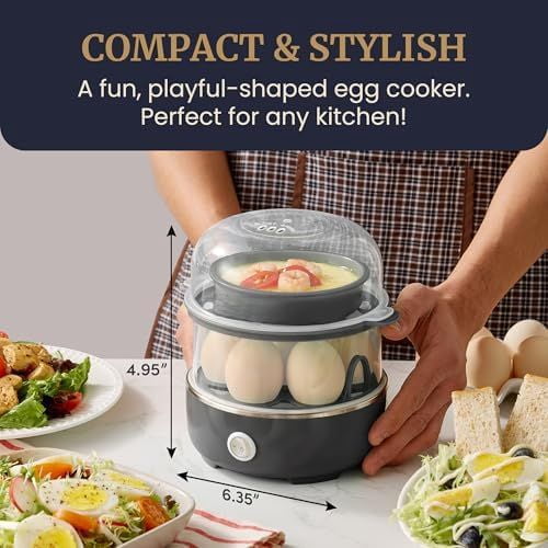 EGC1215B Easy Egg Cooker, Stainless-steel Heating Plate, Two-Tiered, 14-Egg Capacity, Soft, Medium, Hard-Boiled, Auto Shut-Off, Omelets, Poached Eggs, Measuring Cup, Piercing Pin, Black