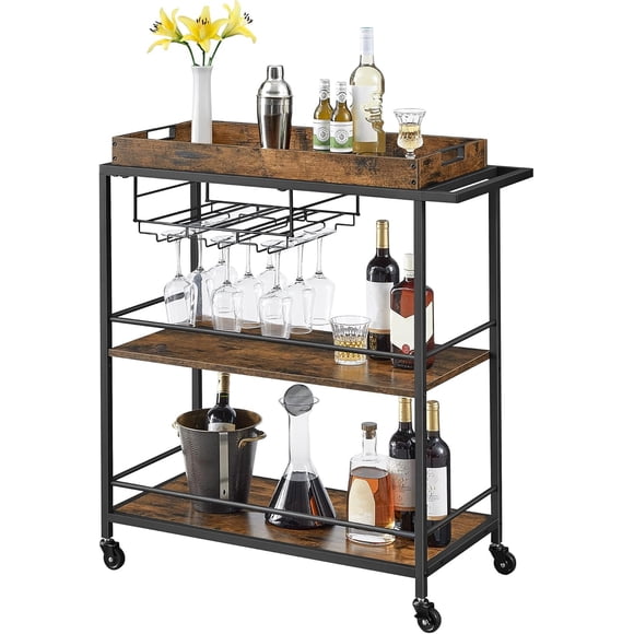VASAGLE Carrito De Servicio Organizador para Bar con Ruedas y Bandeja Extraíble 40x88x96 cm