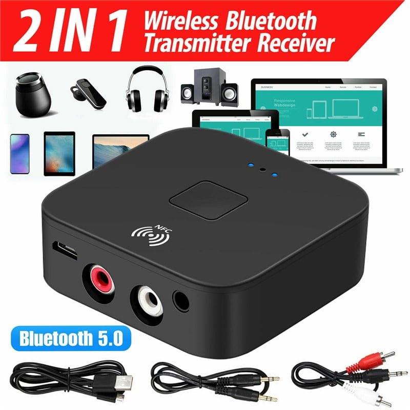 Wireless Bluetooth 5.0 Receiver 3.5mm Jack AUX NFC to 2 RCA Audio Stereo Adapter 