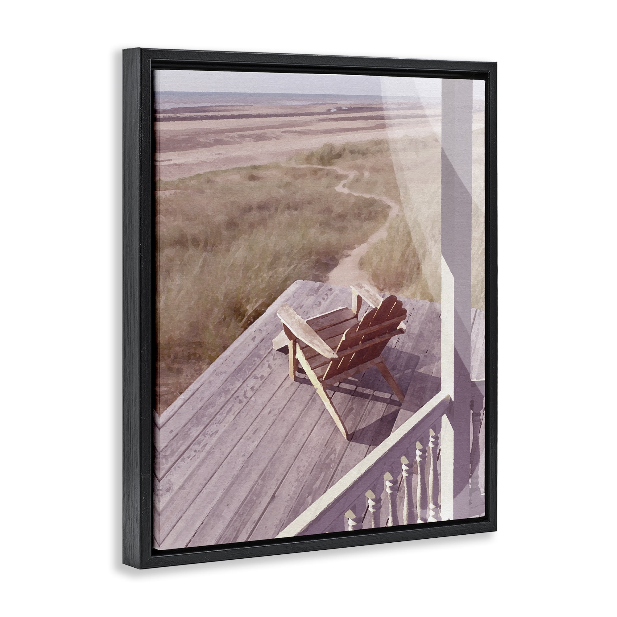 Stupell Industries Hamptons Beach Porch Landscape Painting Black Floater Framed Canvas Art Print Wall Art, 25 x 31