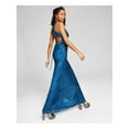 thumbnail image 2 of BLONDIE NITES Womens Teal Stretch Sequined Lace Up Back Lined Sleeveless Halter Full-Length Evening Gown Dress 1, 2 of 4