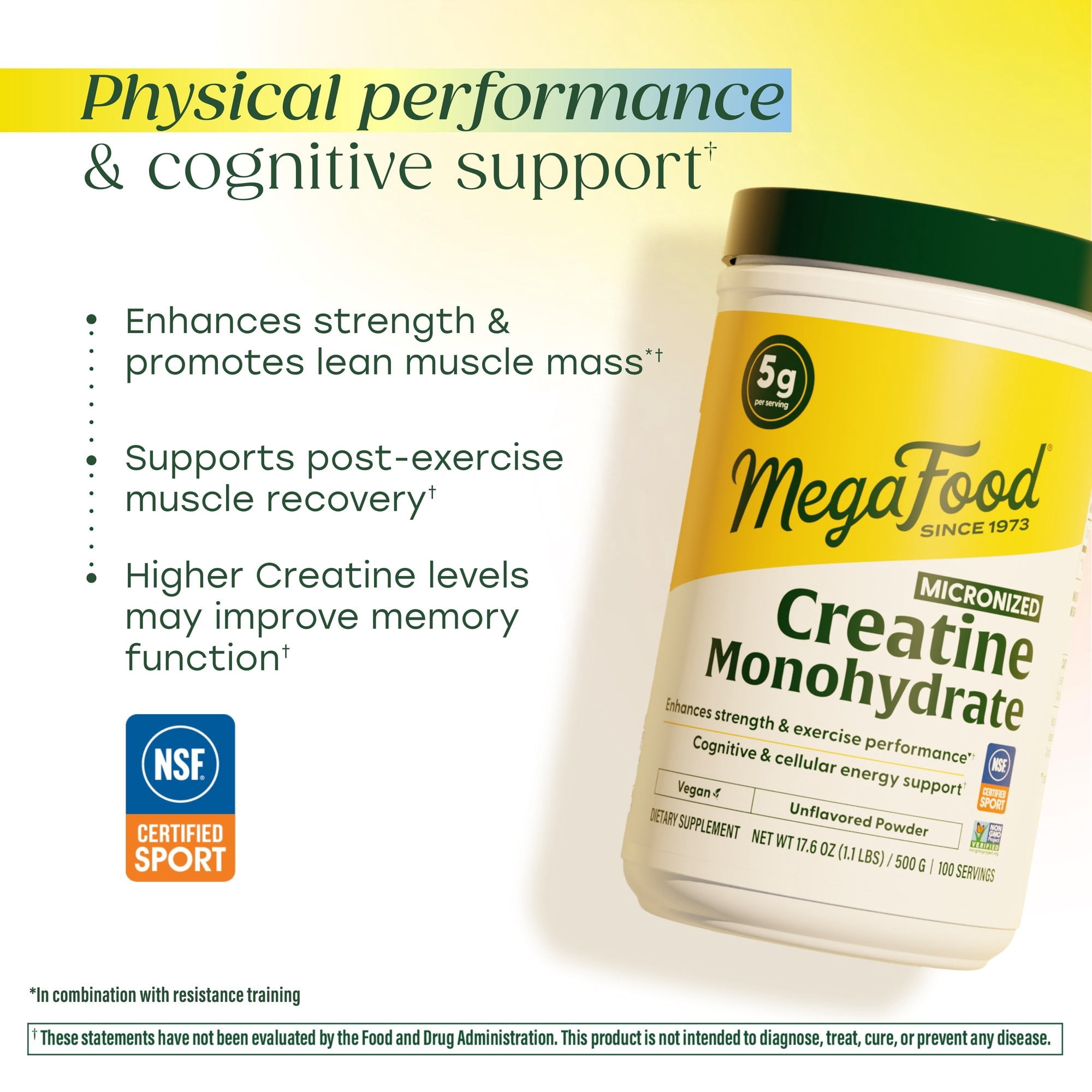 MegaFood Micronized Creatine Monohydrate Powder, Supports Muscle Strength, 100 Servings