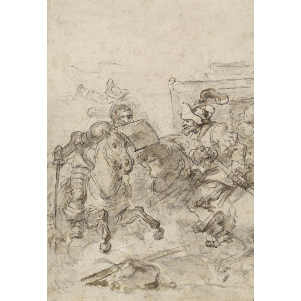 Jean-Honoré Fragonard 11x14 Black Modern Framed Museum Art Print Titled - Don Quixote Attacking the Biscayan (1780s)