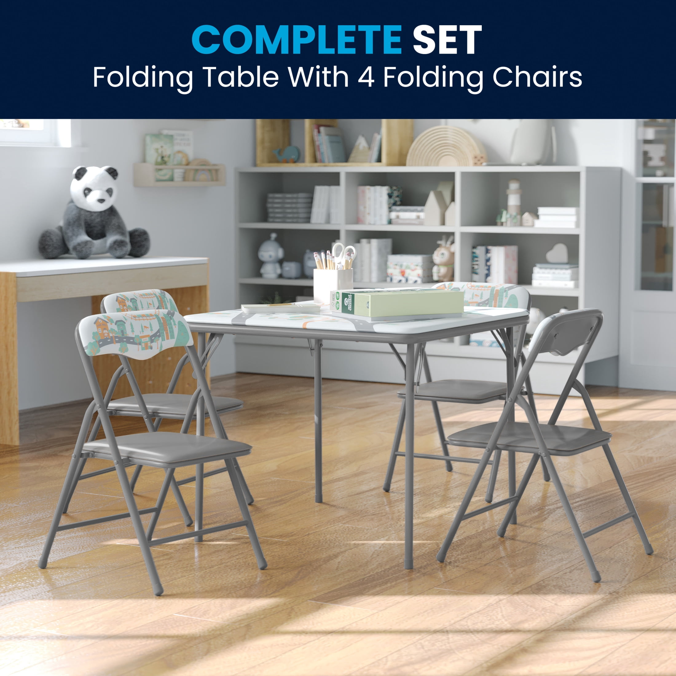 Flash Furniture Kids Printed 5 Piece Folding Table and Chair Set