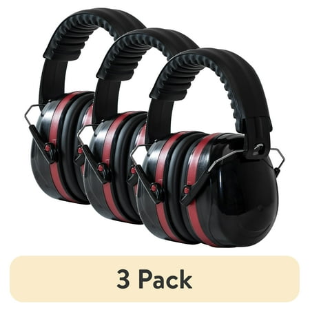 (3 pack) Hyper Tough Noise-Reducing NRR 26dB Padded Folding Compact Earmuffs, Meets ANSI S3.19-1974
