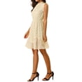 thumbnail image 4 of INSPIRE CHIC Vestido de cóctel sin mangas con volantes y estampado de puntos metálicos L Beige, 4 of 6