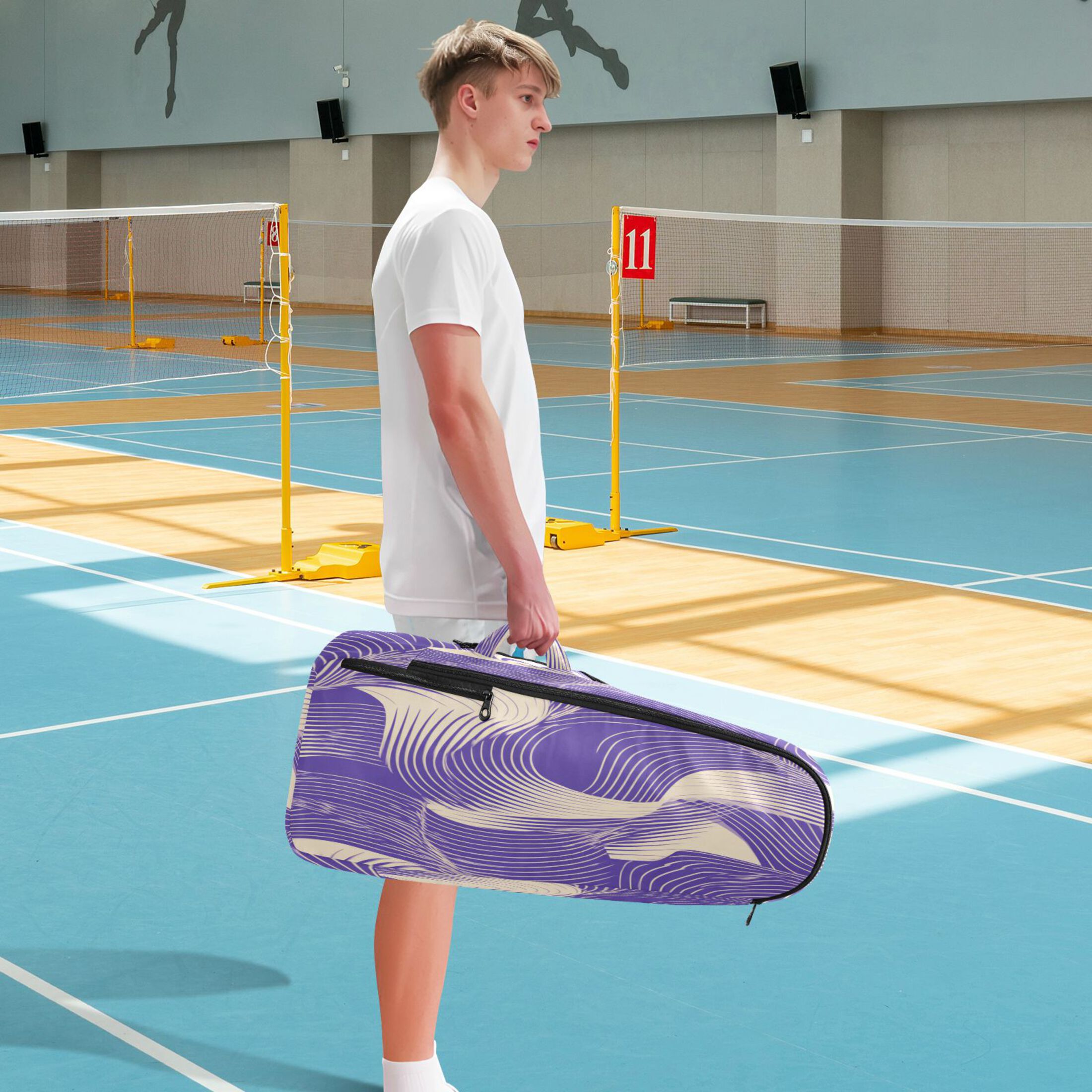 2 Racquet Holder Tennis Backpack Tennis Racket Covers Gym Bags Purple Chaotic Lines