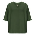 thumbnail image 4 of RYRJJ Linen Shirts for Women 3/4 Sleeve Button Down Henley V Neck Summer Beach Tops Dressy Casual Cute Loose Fit Blouses(Army Green,M), 4 of 5