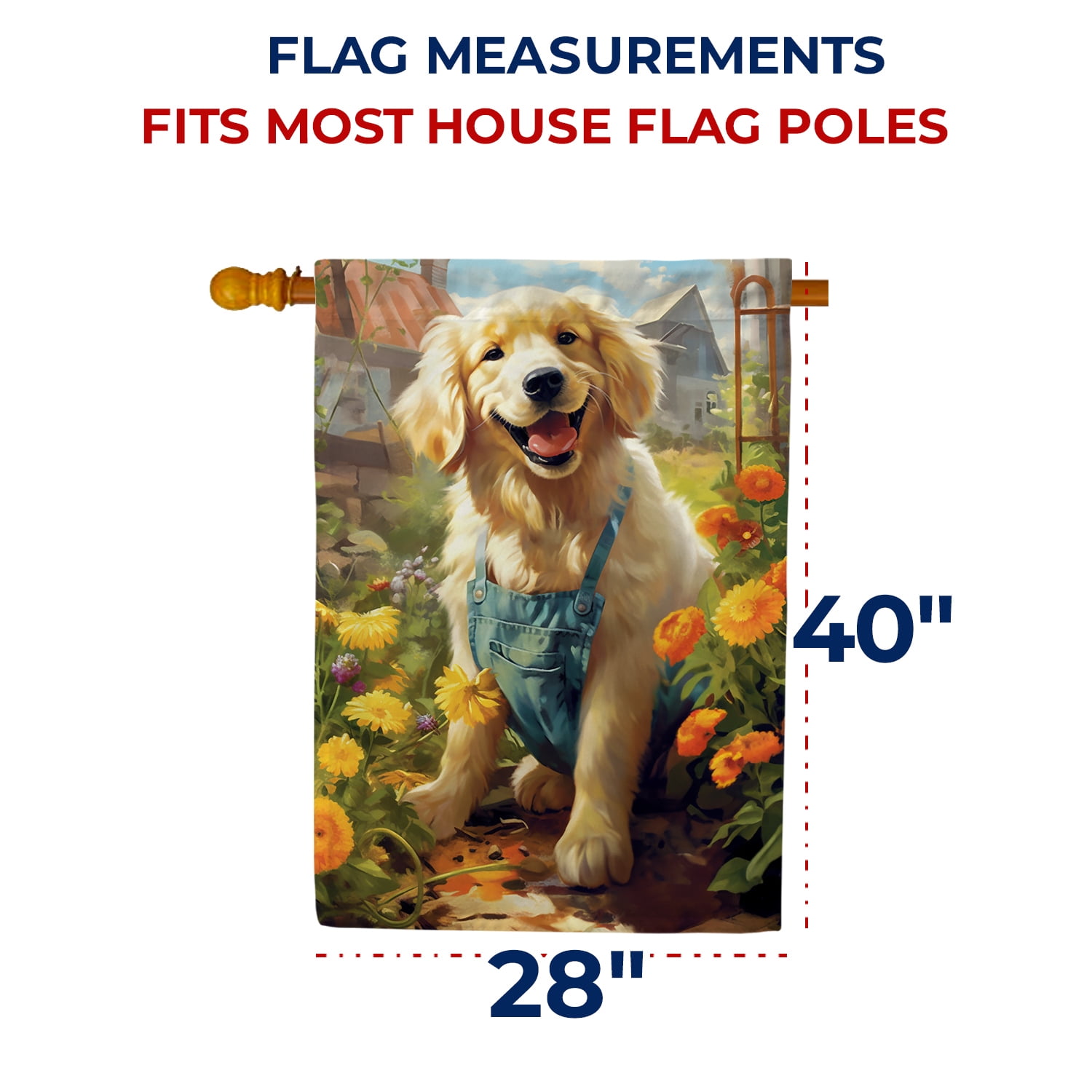 America Forever Spring Summer Golden Retriever Dog House Flag 28 x 40 inch Double Sided Golden Retriever Puppy Floral Spring House Flag for Outdoor Dog Flag Yard Decoration