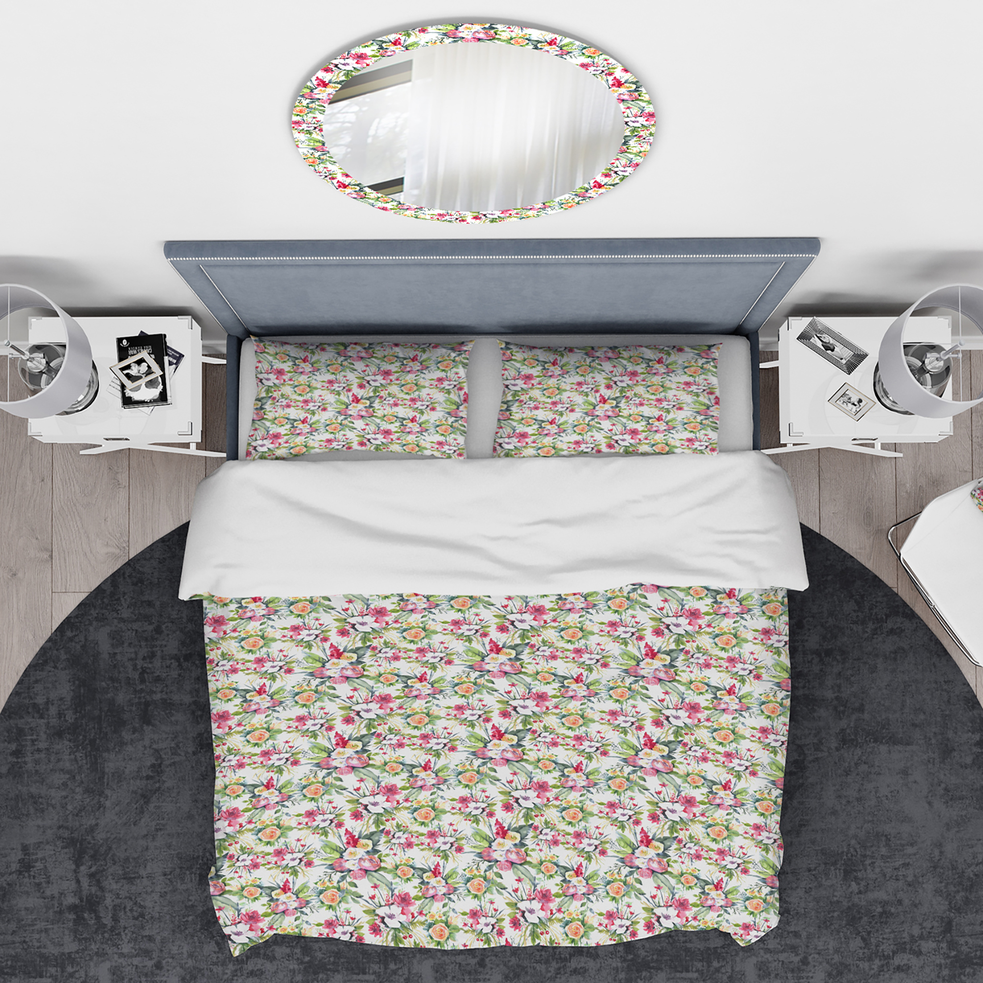 Designart 'Pattern Red Roses on White Background' Traditional Duvet Cover Set