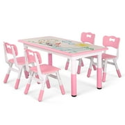 LUDOSPORT Kids Table Chairs 5Pcs Set, 23.6''W x 47.2''L Rectangular Adjustable Height, Paintable Art Desktop, Plastic Students Desk And Seats