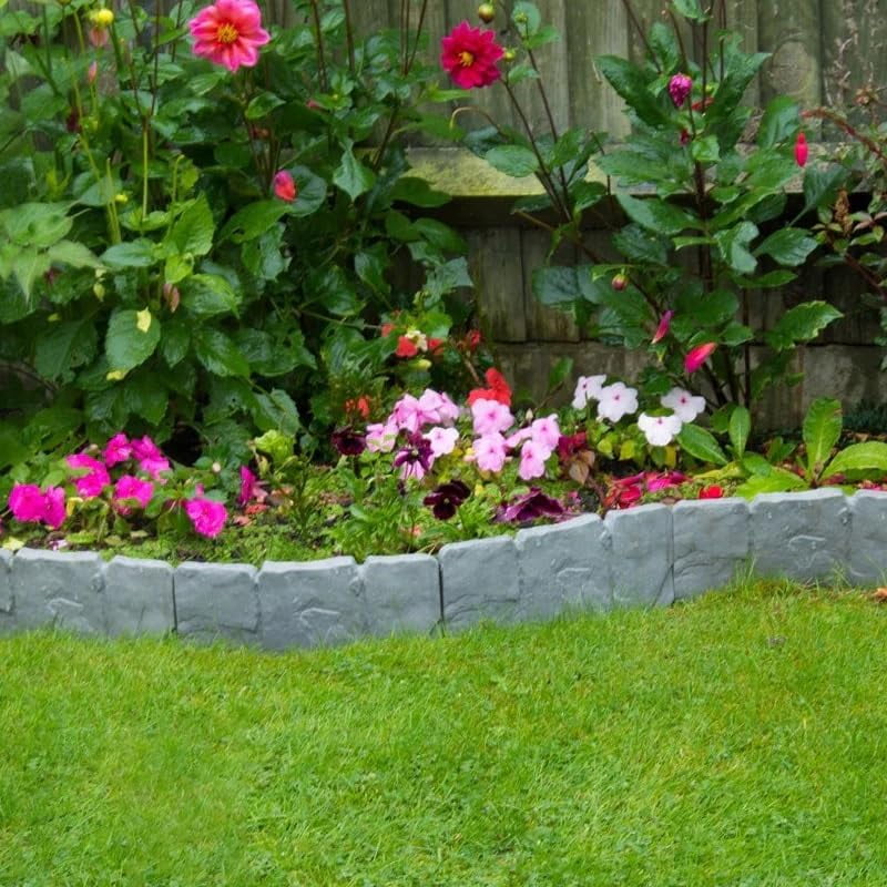 No Dig Landscape Edging – Plastic Garden Border for Flower Beds – Flexible Interlocking Lawn Edging – Weather Resistant Decorative Fence (Black,10PCS)