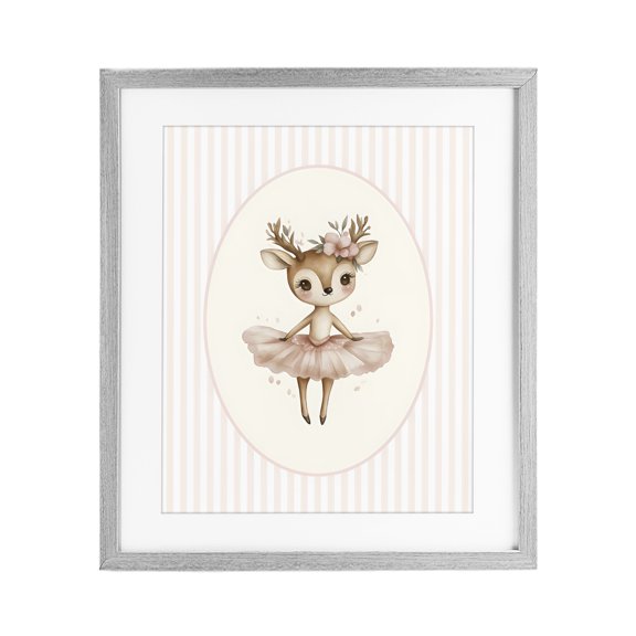 Stupell Industries Cottage Nursery Ballerina Deer Striped Gray Framed Print Under Glass, 13 x 16, by LSR Design Studio