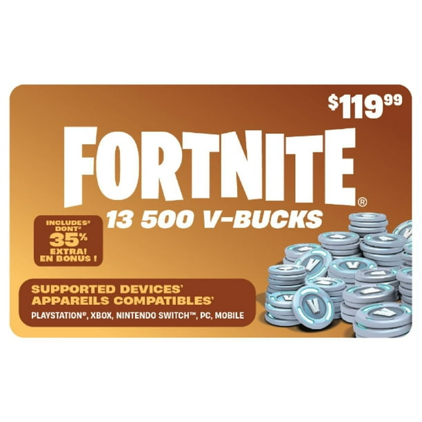 FORTNITE 13,500 V-BUCKS カード Fortnite 13,500 V-Bucks $119.99 eCard CA Only (Digital Code