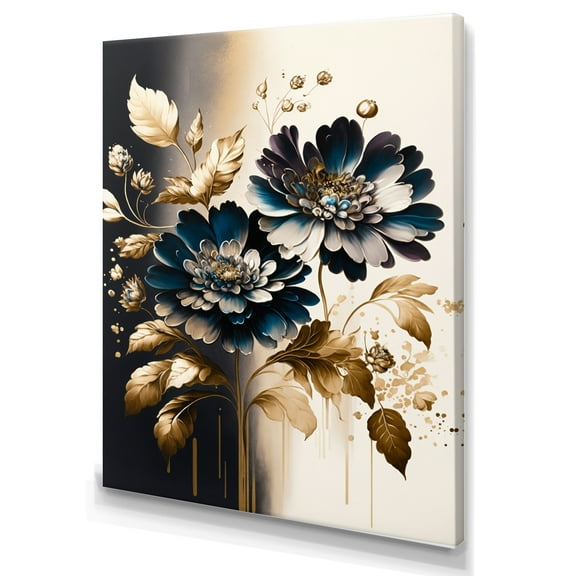 Designart Blue And Gold Zinnia Flowers V Canvas Wall Art