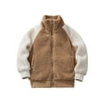 thumbnail image 2 of Cuzibr Girls Winter Jacket Raglan Sleeve Patchwork Fuzzy Thermal Thick Lined Stand Collar Zipper Up Jackets Cozy Soft Warm Winter Clothing,Coffee,3-4 Years, 2 of 3