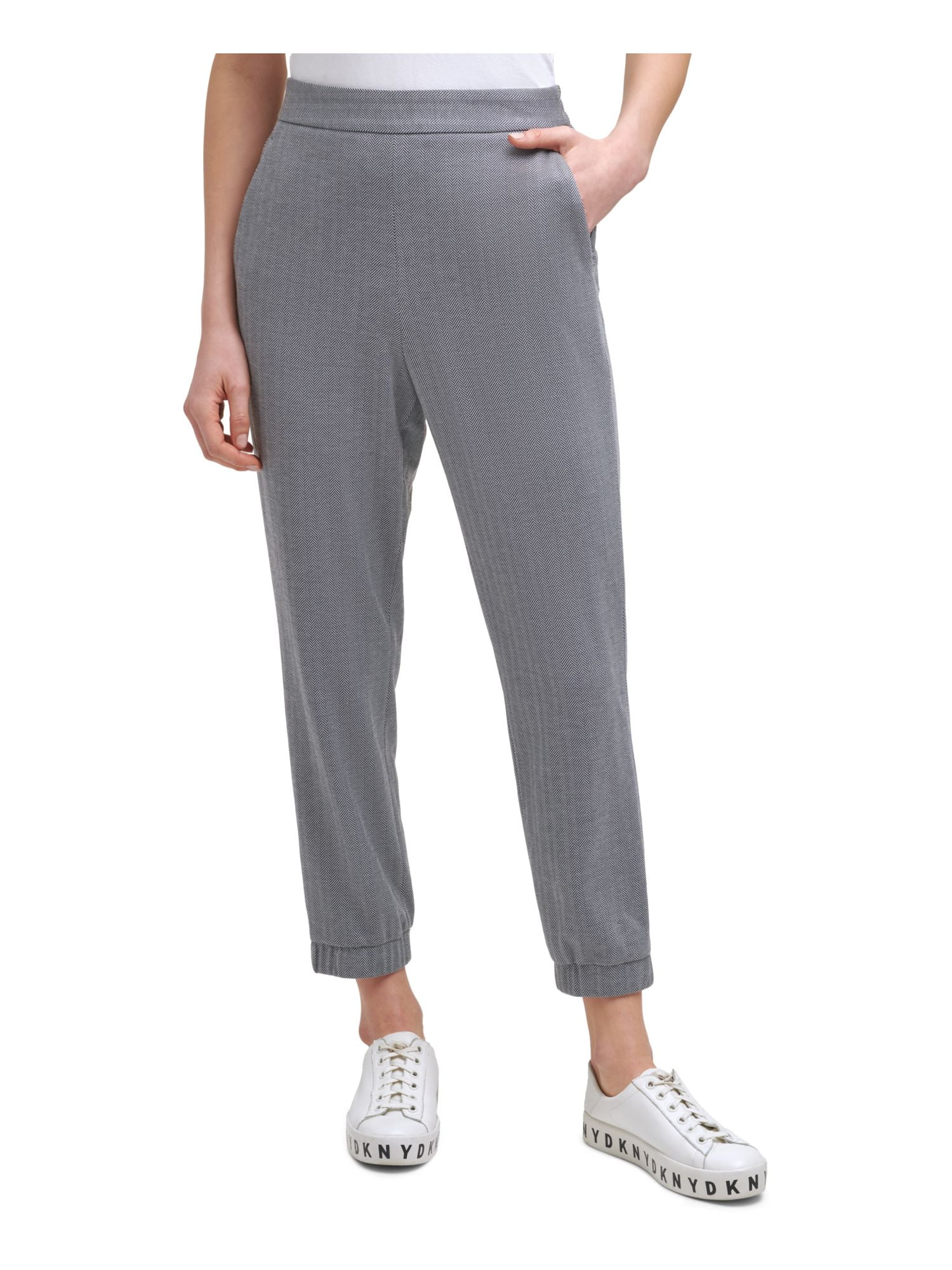 DKNY Womens Gray Stretch Pocketed Mid Rise Pull-on Banded Hem Herringbone  Active Wear Pants XXL