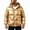Gold, variant on Men's Shiny Metallic Hooded Puffer Jacket, Solid Color Full Zip Long Sleeve Winter Warm Outerwear with Arm Pockets Silver XL